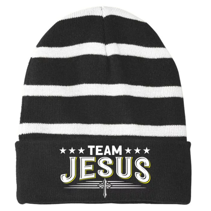 Team Jesus Christian Prayer Warrior Bible Christ Believer Striped Beanie with Solid Band