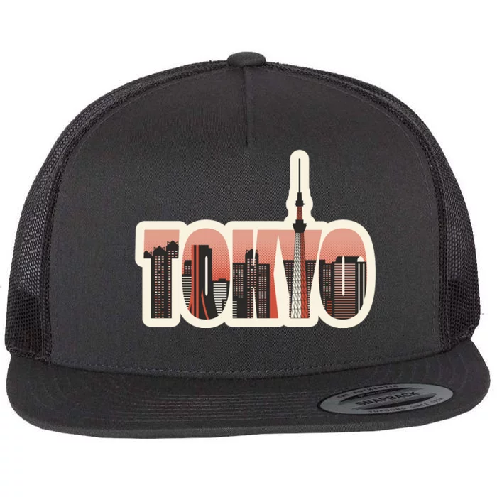 Tokyo Japan City Skyline Flat Bill Trucker Hat