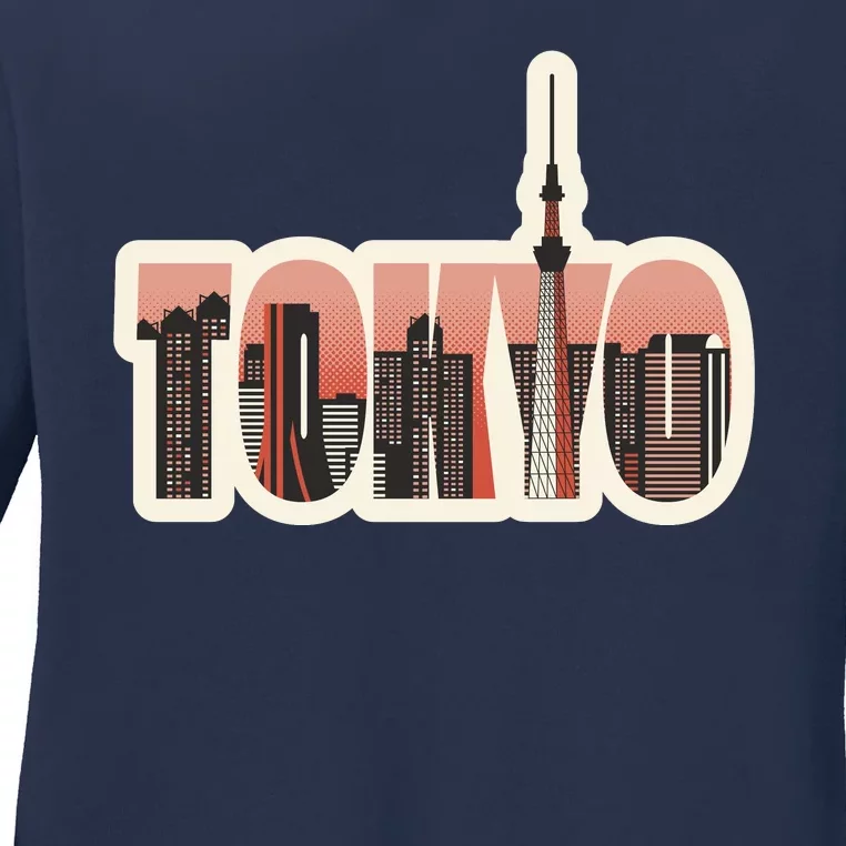 Tokyo Japan City Skyline Ladies Long Sleeve Shirt