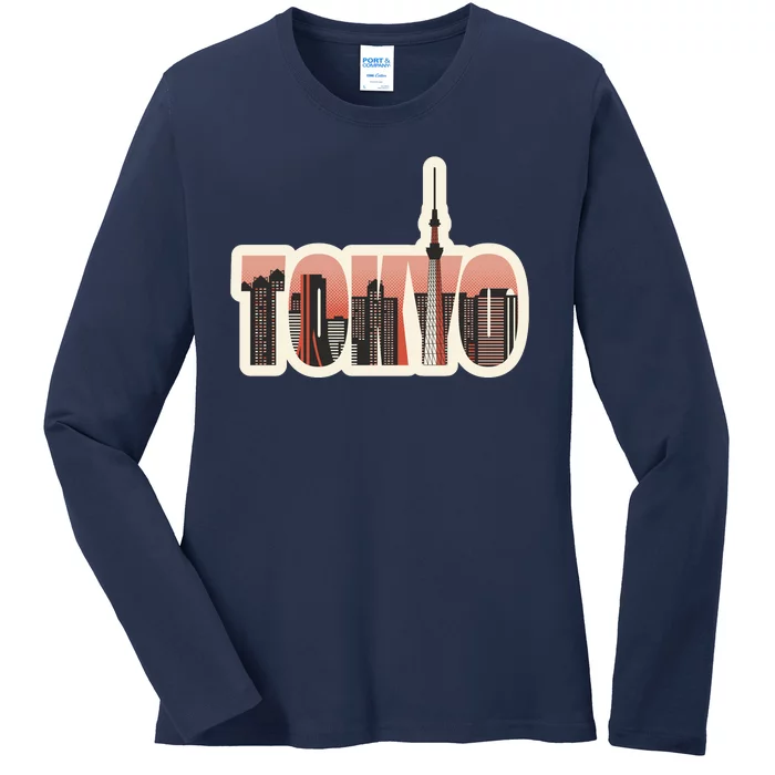 Tokyo Japan City Skyline Ladies Long Sleeve Shirt