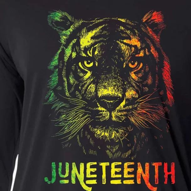 Tiger Juneteenth Cool Black History African America Flag Tee Cooling Performance Long Sleeve Crew