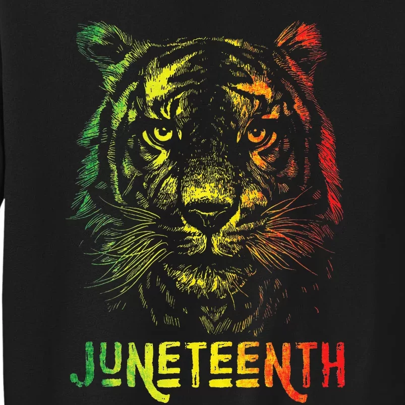 Tiger Juneteenth Cool Black History African America Flag Tee Tall Sweatshirt