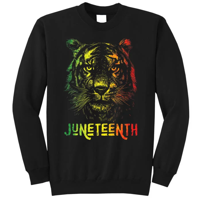 Tiger Juneteenth Cool Black History African America Flag Tee Tall Sweatshirt