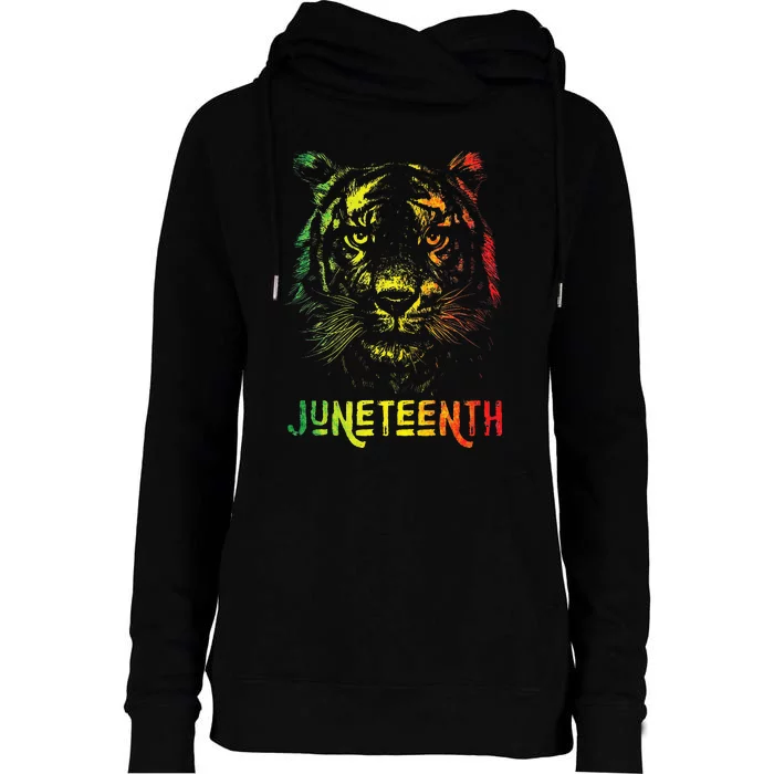 Tiger Juneteenth Cool Black History African America Flag Tee Womens Funnel Neck Pullover Hood