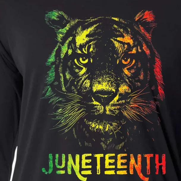 Tiger Juneteenth Cool Black History African America Flag Tee Cooling Performance Long Sleeve Crew