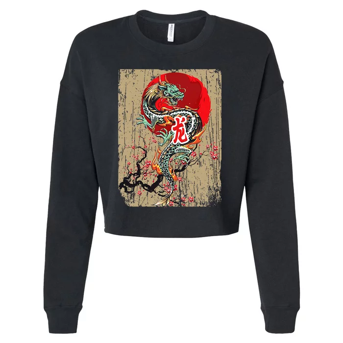 Traditional Japanese Dragon Art Japan Cropped Pullover Crew