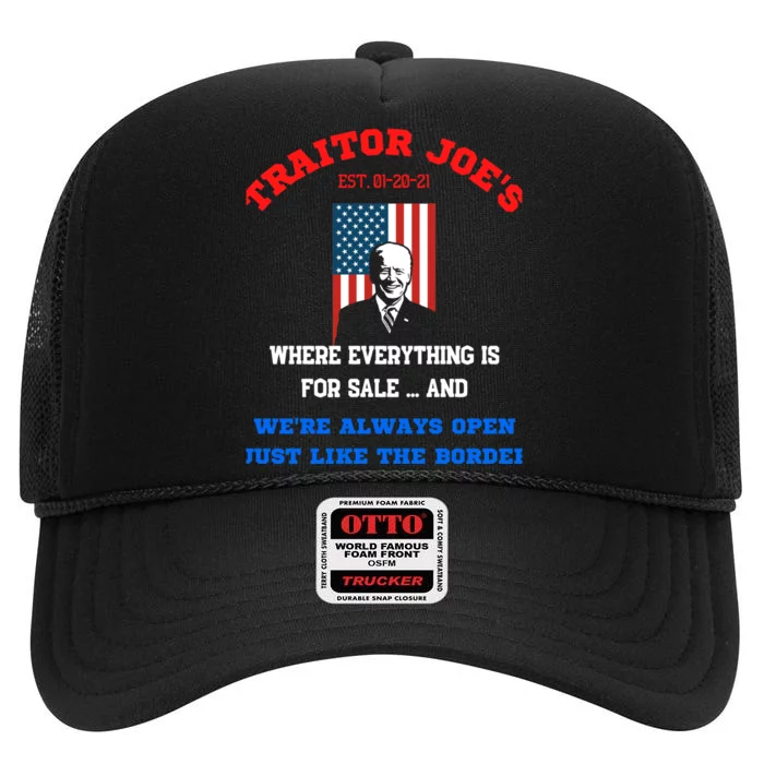 Traitor Joes Funny Anti Biden High Crown Mesh Trucker Hat