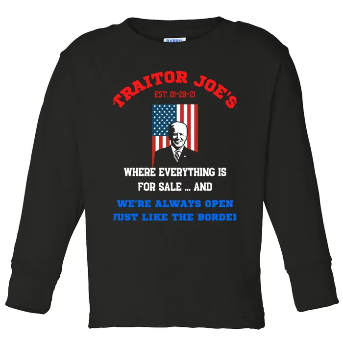 Traitor Joes Funny Anti Biden Toddler Long Sleeve Shirt