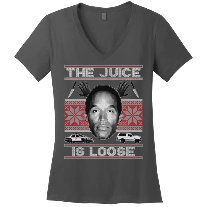 The Juice Is Loose OJ Ugly Christmas Sweater Women's V-Neck T-Shirt