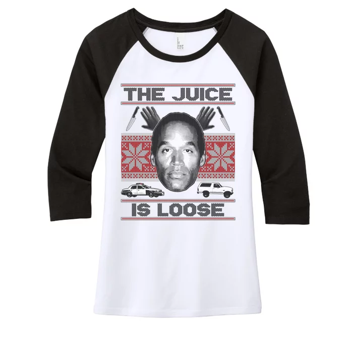 The Juice Is Loose OJ Ugly Christmas Sweater Women's Tri-Blend 3/4-Sleeve Raglan Shirt