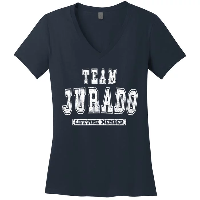 Team Jurado Lifetime Member Family Last Name Women's V-Neck T-Shirt