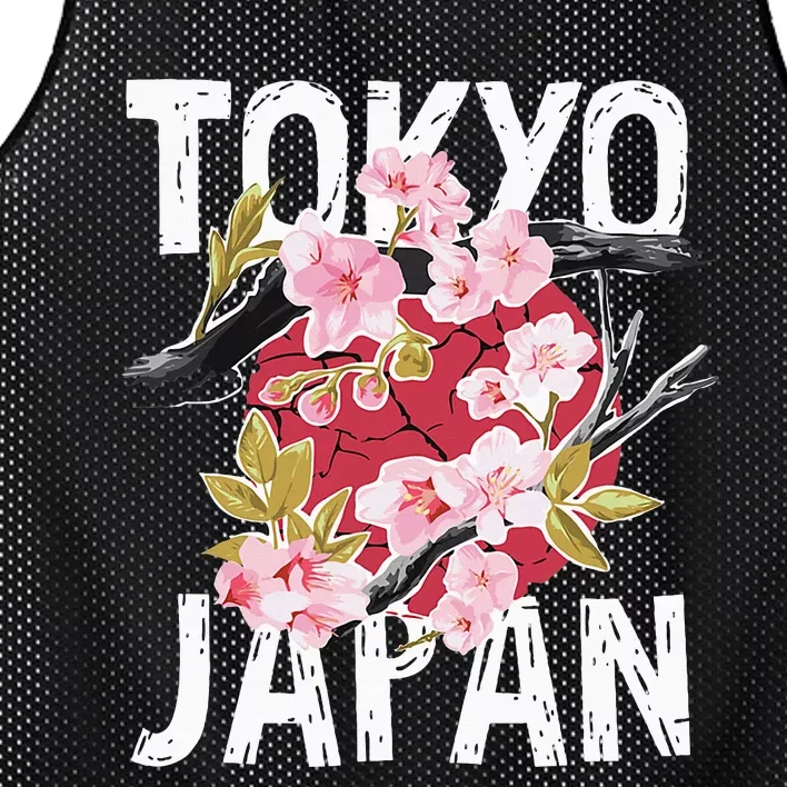 Tokyo Japan Sakura Cherry Blossom On Japan Red Sun Mesh Reversible Basketball Jersey Tank