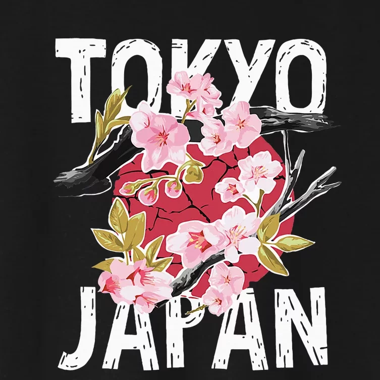 Tokyo Japan Sakura Cherry Blossom On Japan Red Sun Women's Crop Top Tee