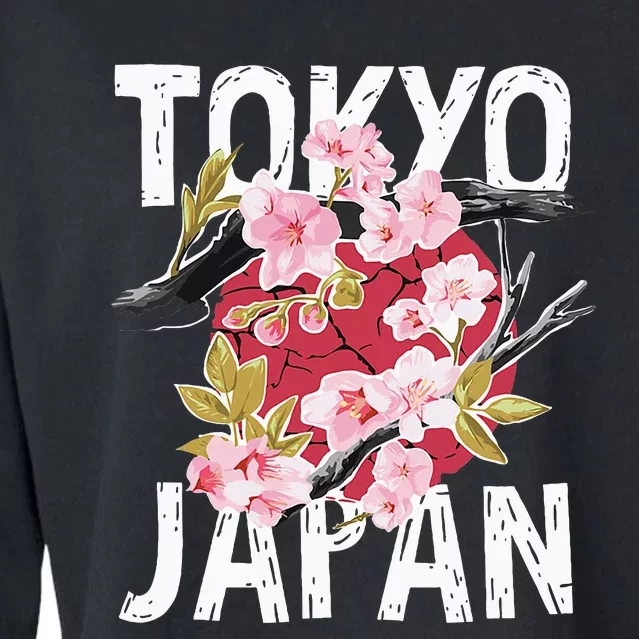 Tokyo Japan Sakura Cherry Blossom On Japan Red Sun Cropped Pullover Crew