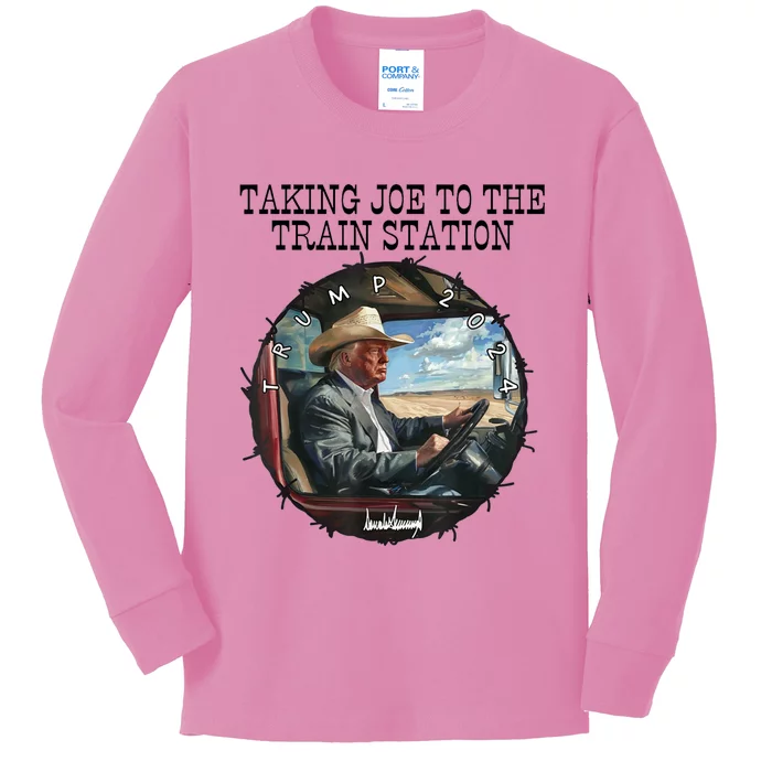 Taking Joe To The Train Station Trump 2024 Kids Long Sleeve Shirt