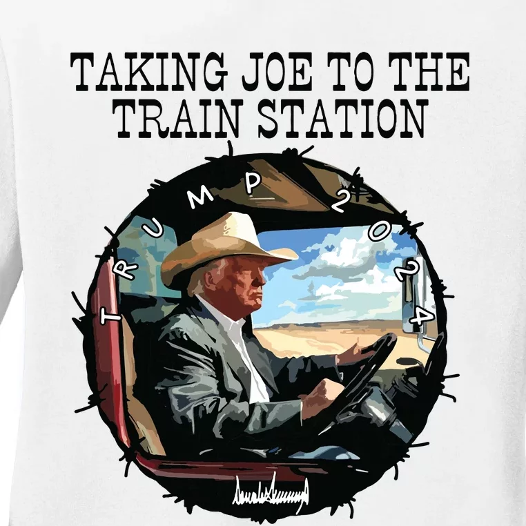 Taking Joe To The Train Station Trump 2024 Ladies Long Sleeve Shirt