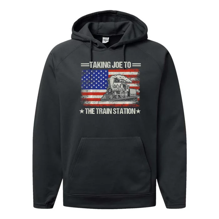 Taking Joe To The Train Station Trump 2024 Performance Fleece Hoodie