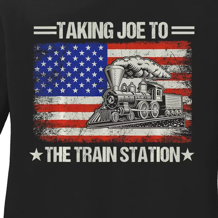 Taking Joe To The Train Station Trump 2024 Ladies Long Sleeve Shirt