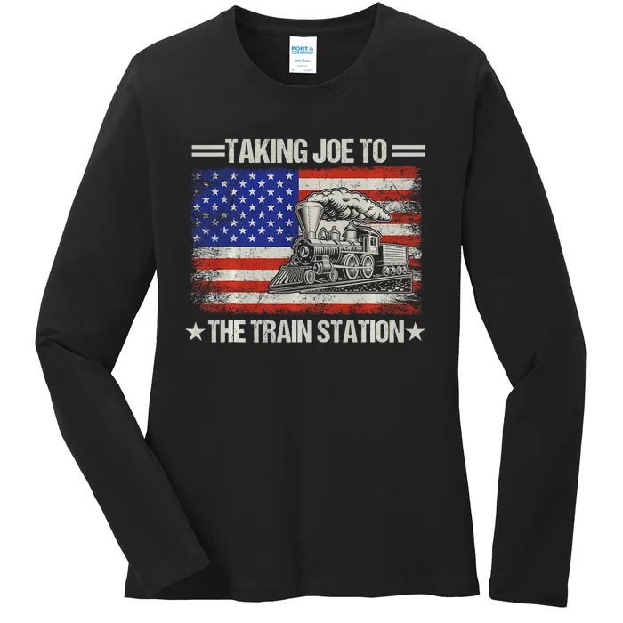 Taking Joe To The Train Station Trump 2024 Ladies Long Sleeve Shirt