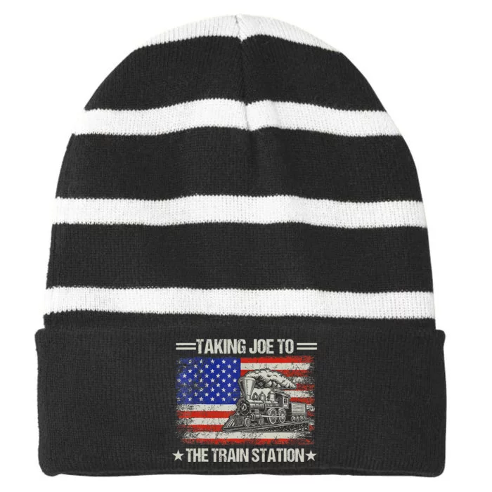 Taking Joe To The Train Station Trump 2024 Striped Beanie with Solid Band