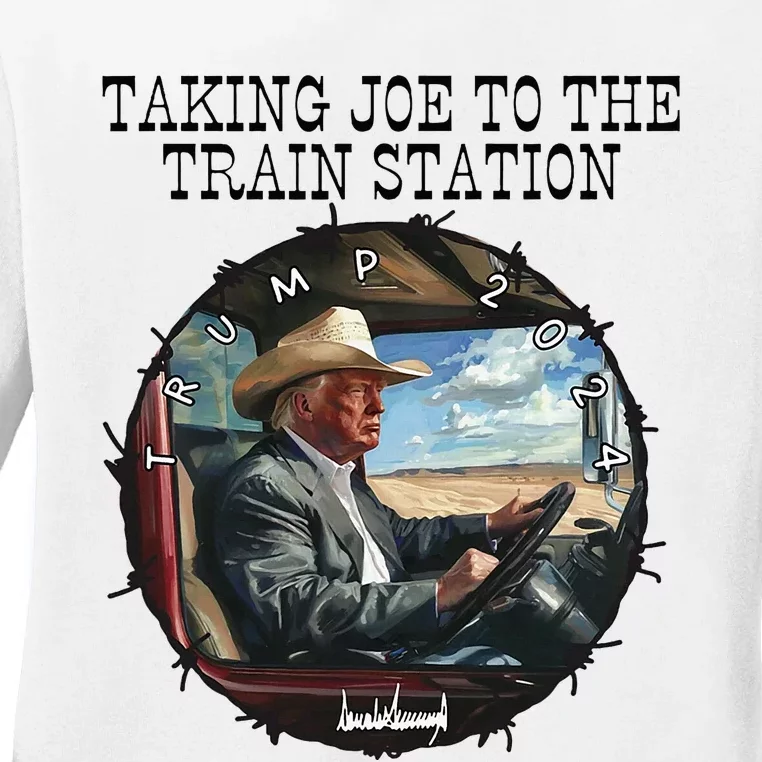 Taking Joe To The Train Station Trump 2024 Ladies Long Sleeve Shirt