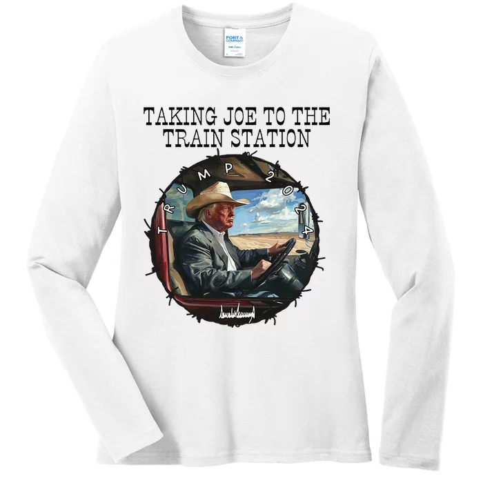 Taking Joe To The Train Station Trump 2024 Ladies Long Sleeve Shirt