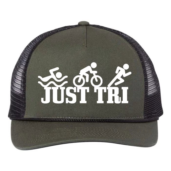 Triathlon Just Tri Swim Bike Run Funny Triathlete Gift Retro Rope Trucker Hat Cap