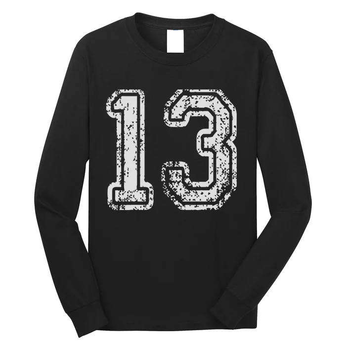 Team Jersey Uniforms Number 13 Thirteen School Sports Bdays Long Sleeve Shirt