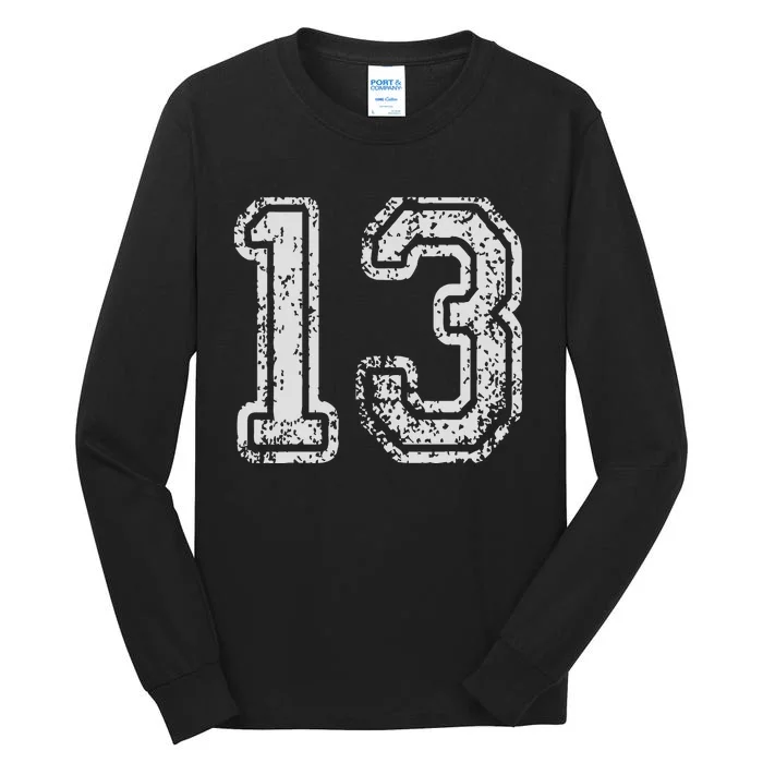 Team Jersey Uniforms Number 13 Thirteen School Sports Bdays Tall Long Sleeve T-Shirt