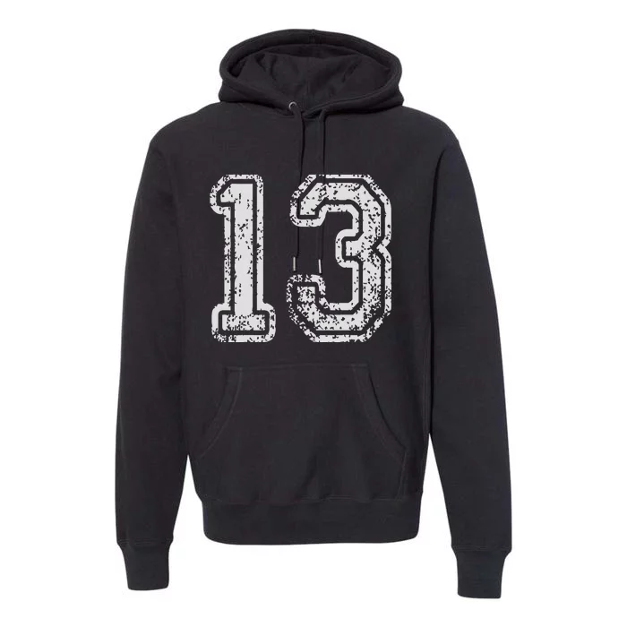 Team Jersey Uniforms Number 13 Thirteen School Sports Premium Hoodie