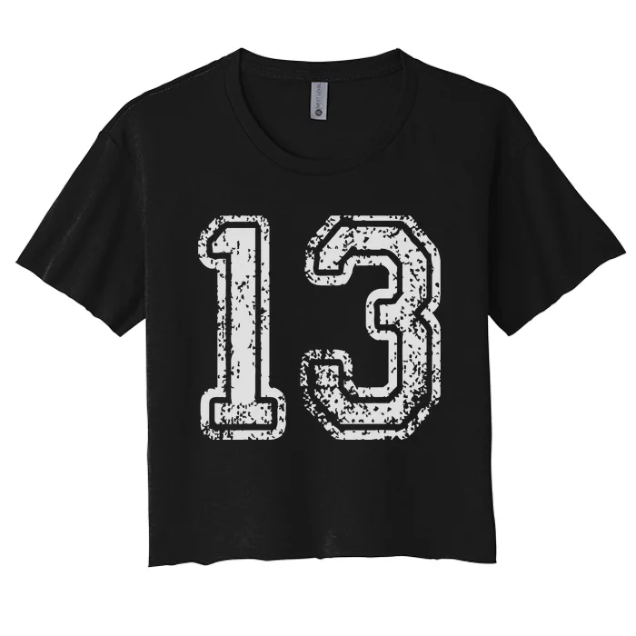 Team Jersey Uniforms Number 13 Thirteen School Sports Women's Crop Top Tee