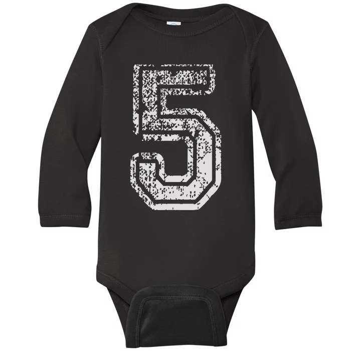 Team Jersey Uniforms Number 5 Five School Sports Birthdays Baby Long Sleeve Bodysuit