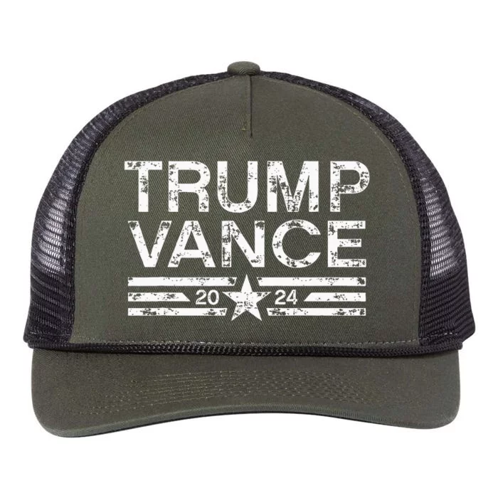 Trump Jd Vance 2024 Bold Retro Stripe Star Trump Vance 2024 Retro Rope Trucker Hat Cap