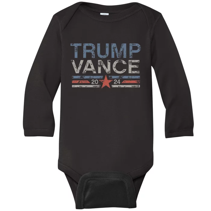 Trump Jd Vance 2024 Retro Stripe Trump Vance Baby Long Sleeve Bodysuit