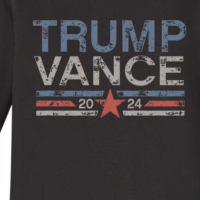 Trump Jd Vance 2024 Retro Stripe And Star Baby Long Sleeve Bodysuit