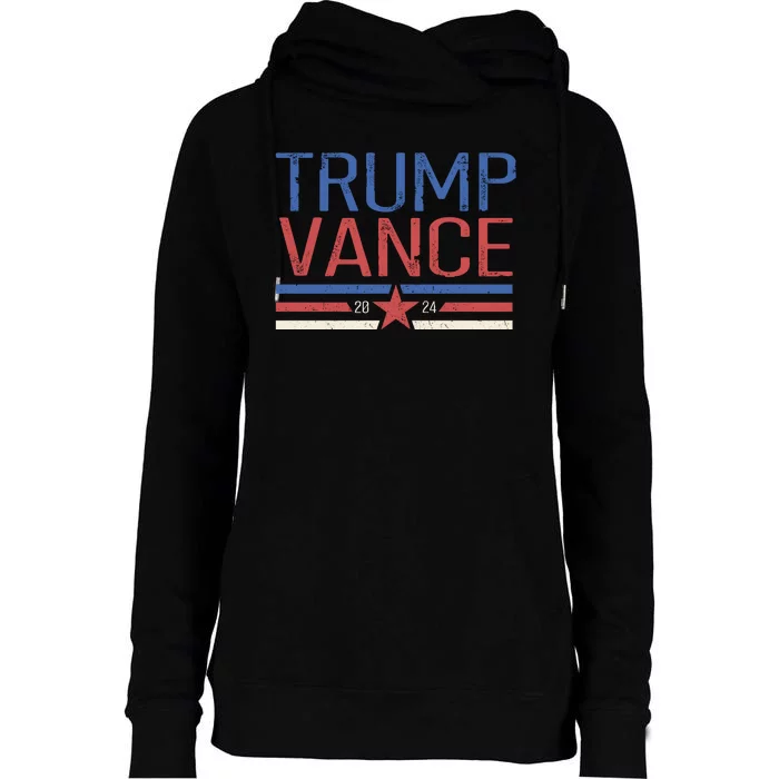 Trump Jd Vance 2024 Retro Stripe Star Election Womens Funnel Neck Pullover Hood