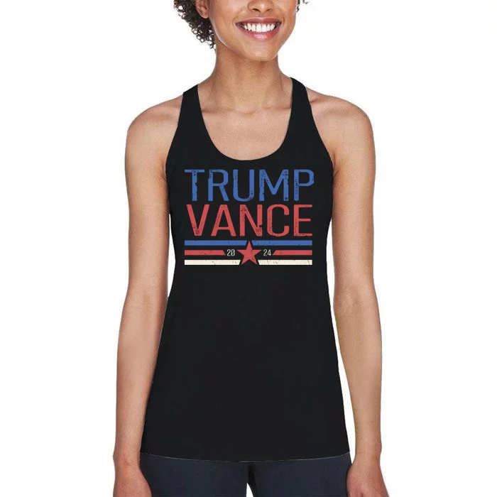 Trump Jd Vance 2024 Retro Stripe Star Election Women's Racerback Tank