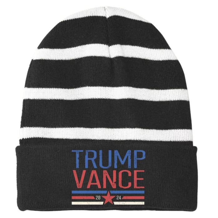 Trump Jd Vance 2024 Retro Stripe Star Election Striped Beanie with Solid Band