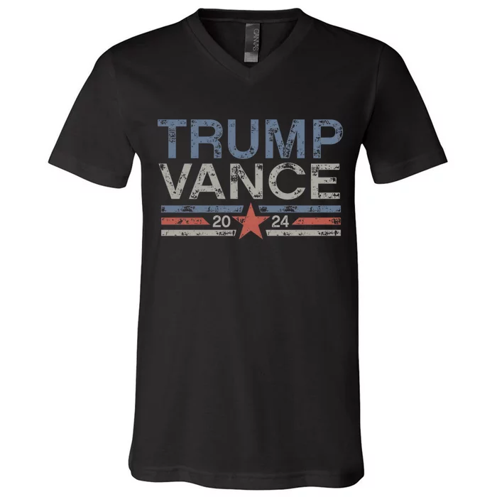 Trump Jd Vance 2024 Retro Stripe And Star V-Neck T-Shirt