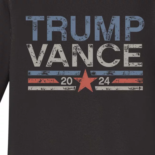 Trump Jd Vance 2024 Retro Stripe And Star Baby Long Sleeve Bodysuit