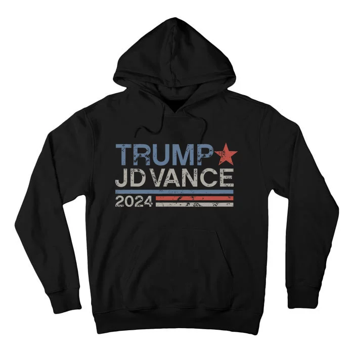 Trump Jd Vance 2024 Bold Retro Stripe Star Trump Vance 2024 Tall Hoodie