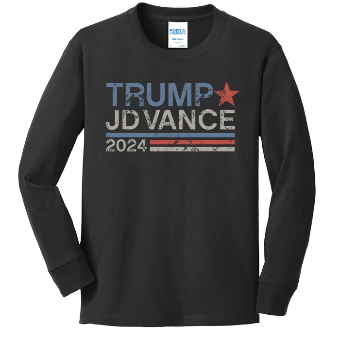 Trump Jd Vance 2024 Bold Retro Stripe Star Trump Vance 2024 Kids Long Sleeve Shirt