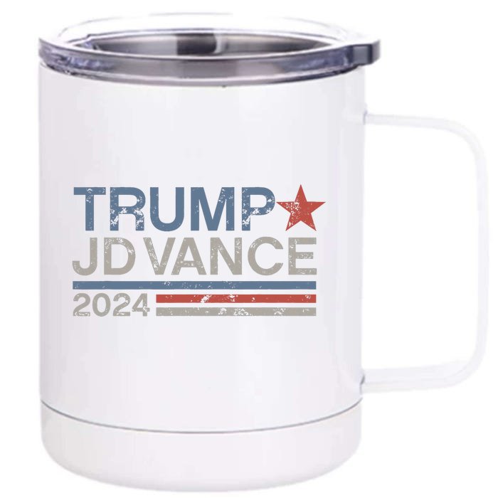 Trump Jd Vance 2024 Bold Retro Stripe Star Trump Vance 2024 Front & Back 12oz Stainless Steel Tumbler Cup