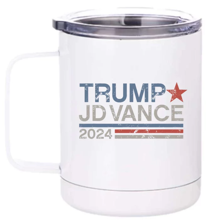 Trump Jd Vance 2024 Bold Retro Stripe Star Trump Vance 2024 Front & Back 12oz Stainless Steel Tumbler Cup