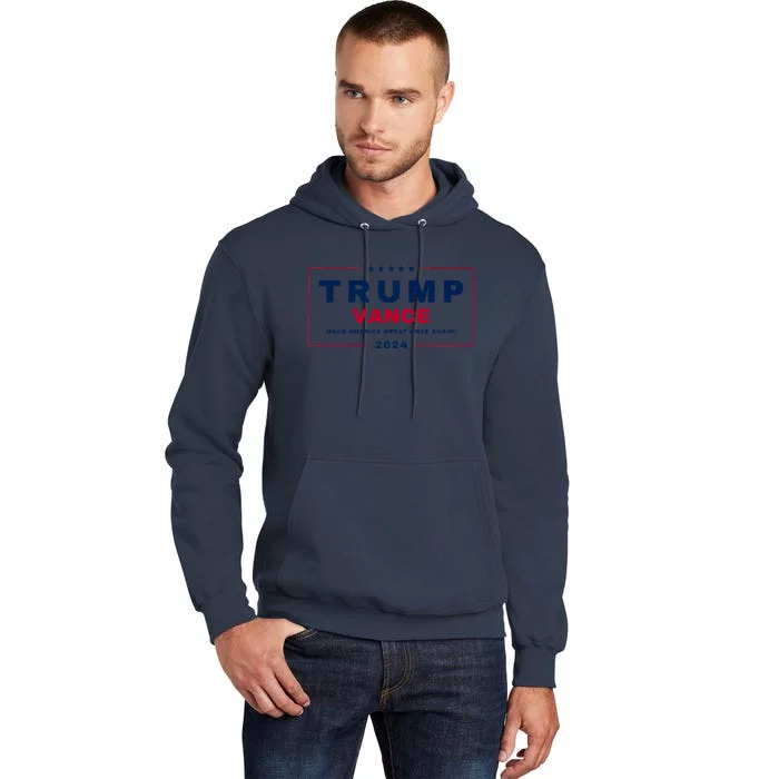 Trump Jd Vance 2024 Bold Retro Stripe Star Trump Vance 2024 Tall Hoodie