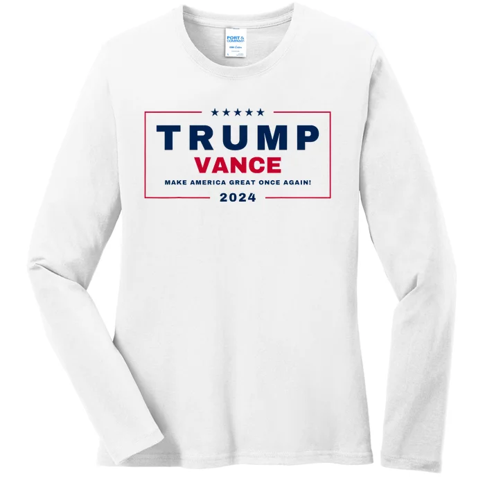 Trump Jd Vance 2024 Bold Retro Stripe Star Trump Vance 2024 Ladies Long Sleeve Shirt