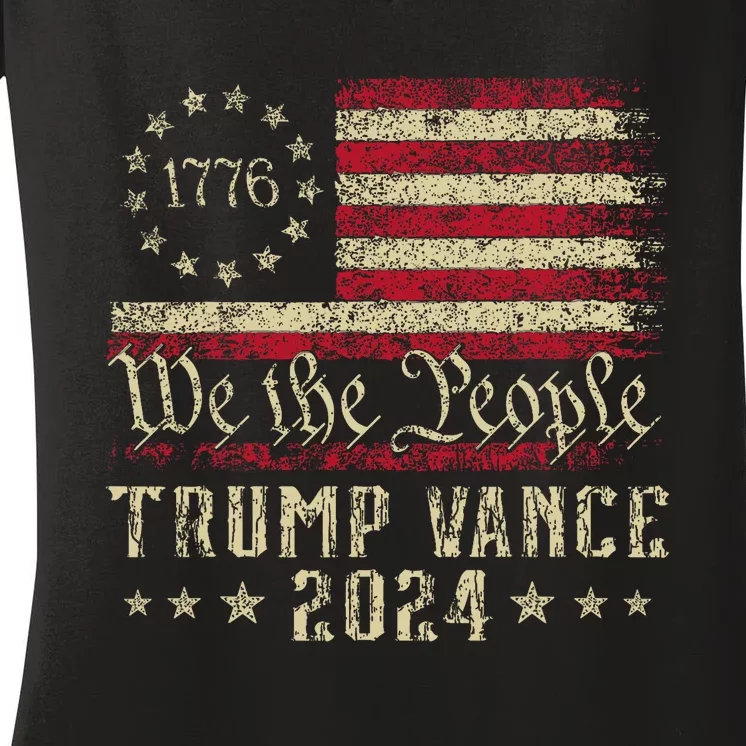 Trump Jd Vance 1776 Retro Us American Flag Trump Vance 2024 Women's V-Neck T-Shirt