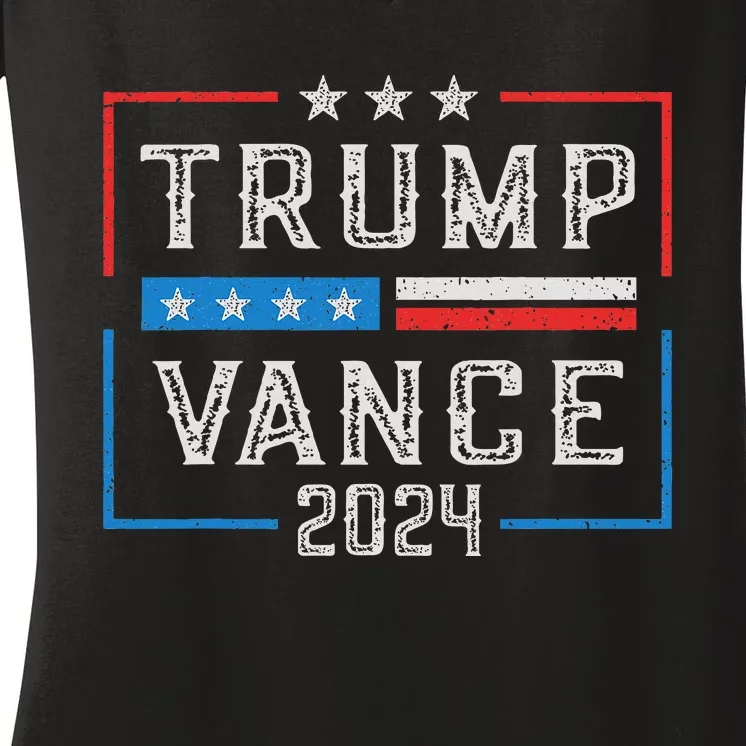 Trump Jd Vance 2024 Retro Stripe And Star Trump Vance 2024 Women's V-Neck T-Shirt