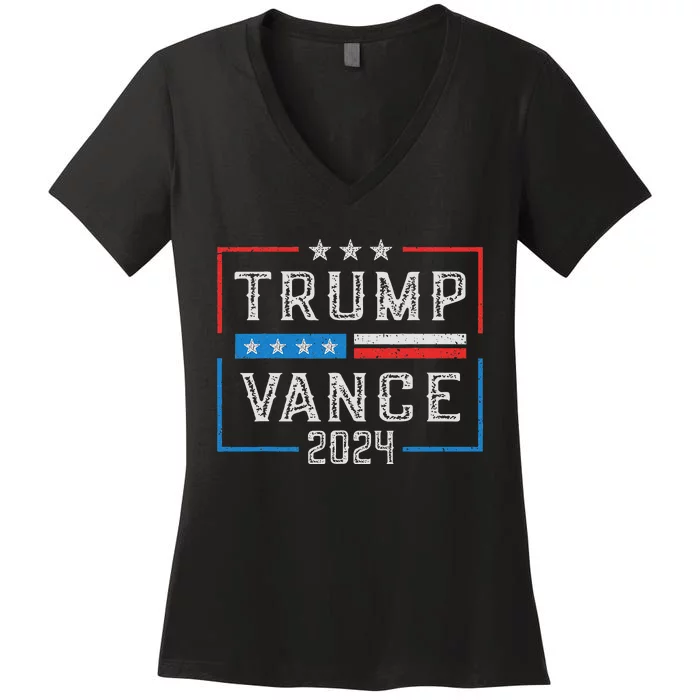 Trump Jd Vance 2024 Retro Stripe And Star Trump Vance 2024 Women's V-Neck T-Shirt