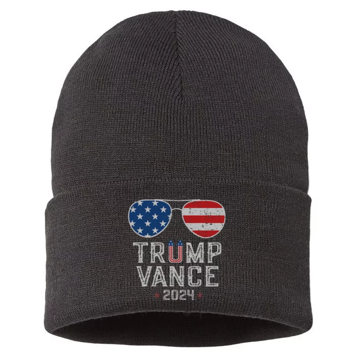 Trump Jd Vance 2024 Retro Stripe And Star Trump Vance 2024 Sustainable Knit Beanie